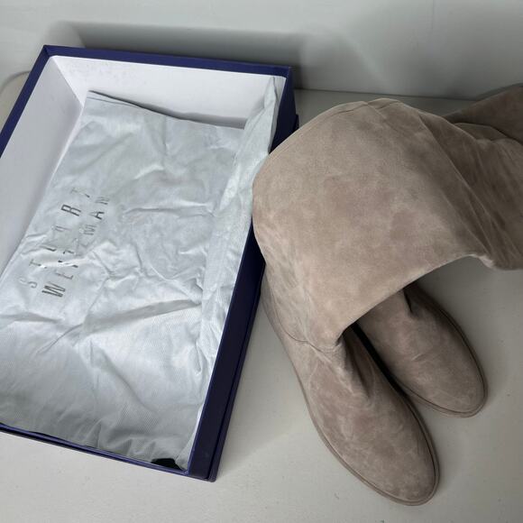 Stuart Weitzman Taupe Suede Rocker Chic Slouchy Boots Size 7.5 - Picture 3 of 13